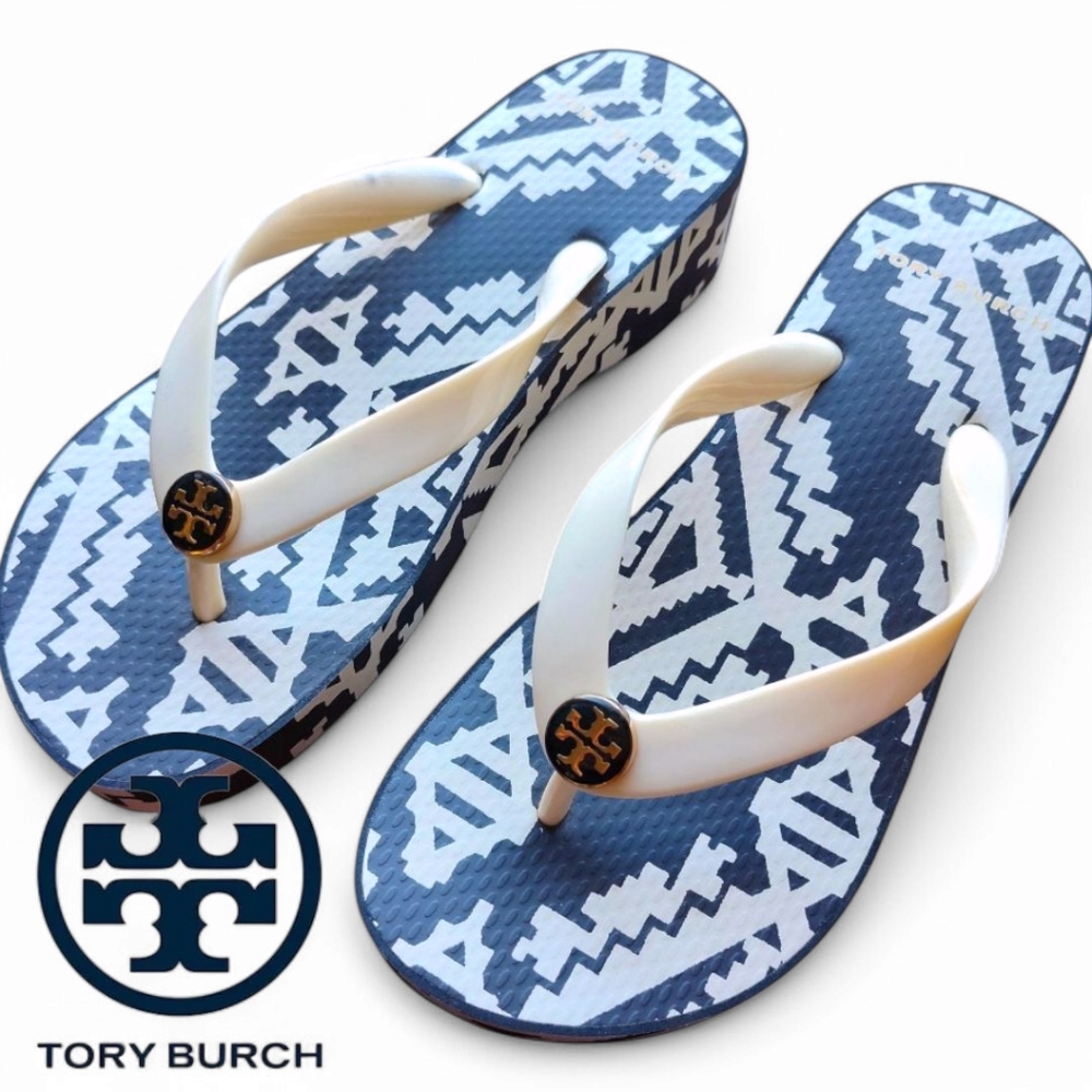 Tory Burch Womens Printed Platform Flip-flops
